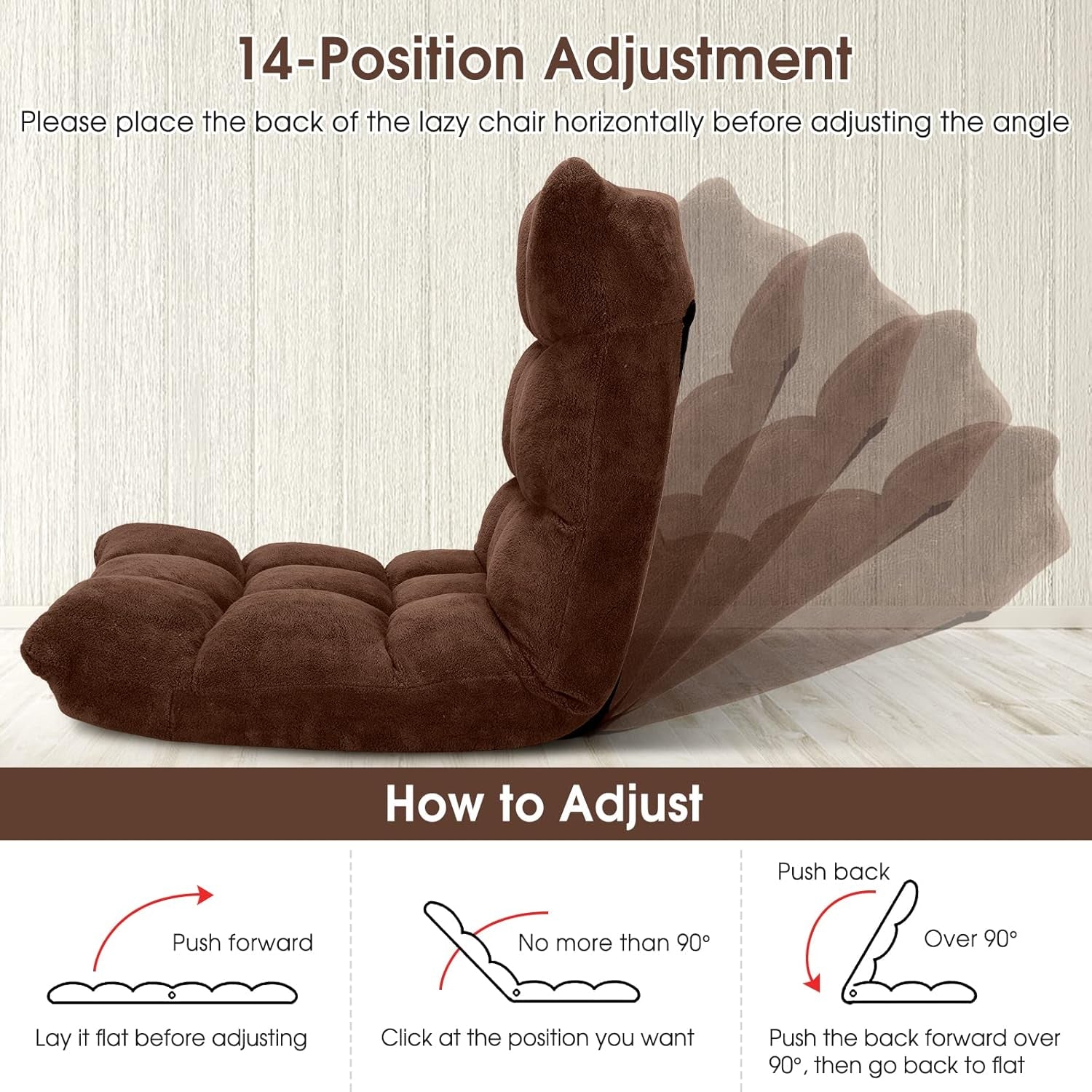 Brown Floor Chair With 14-Position Back Support Cushioned