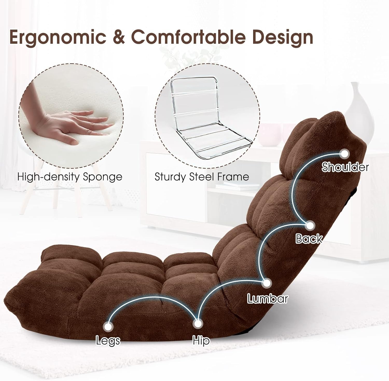 Brown Floor Chair With 14-Position Back Support Cushioned