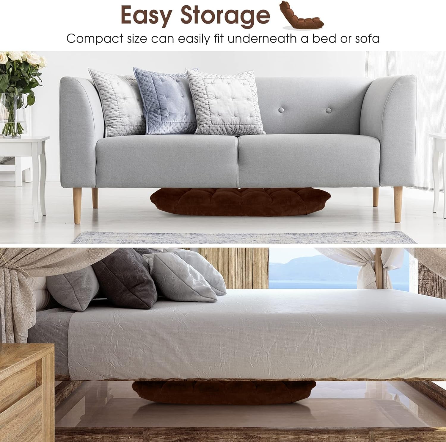 Brown Floor Chair With 14-Position Back Support Cushioned