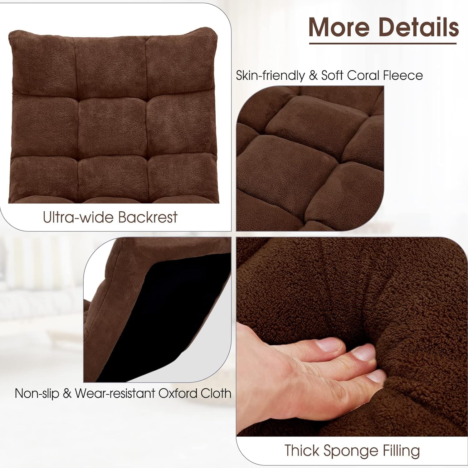 Brown Floor Chair With 14-Position Back Support Cushioned