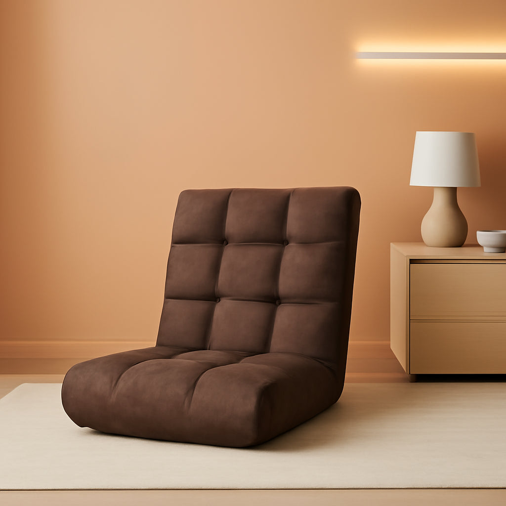 Brown Floor Chair With 14-Position Back Support Cushioned