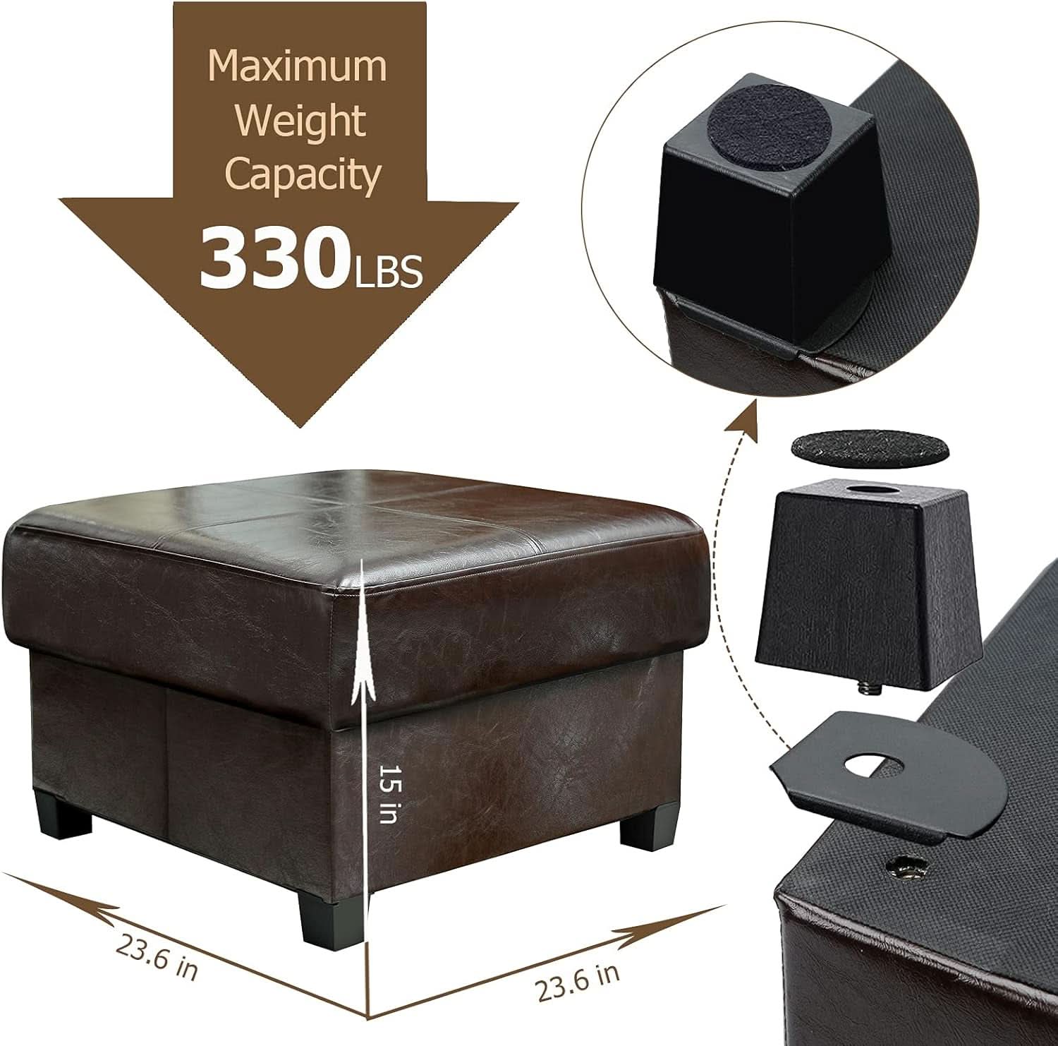 Brown Folding Storage Bench Ottoman Hidden Compartments