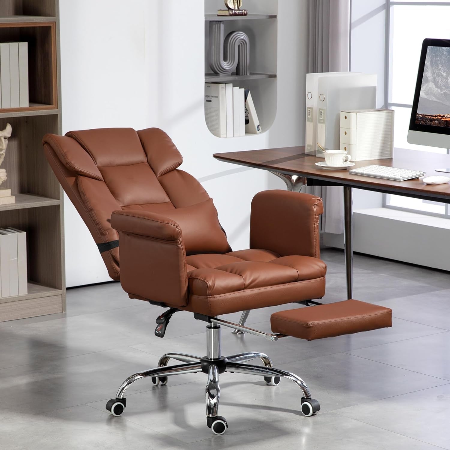 Brown Footrest Executive Office Chair For Desk And Home