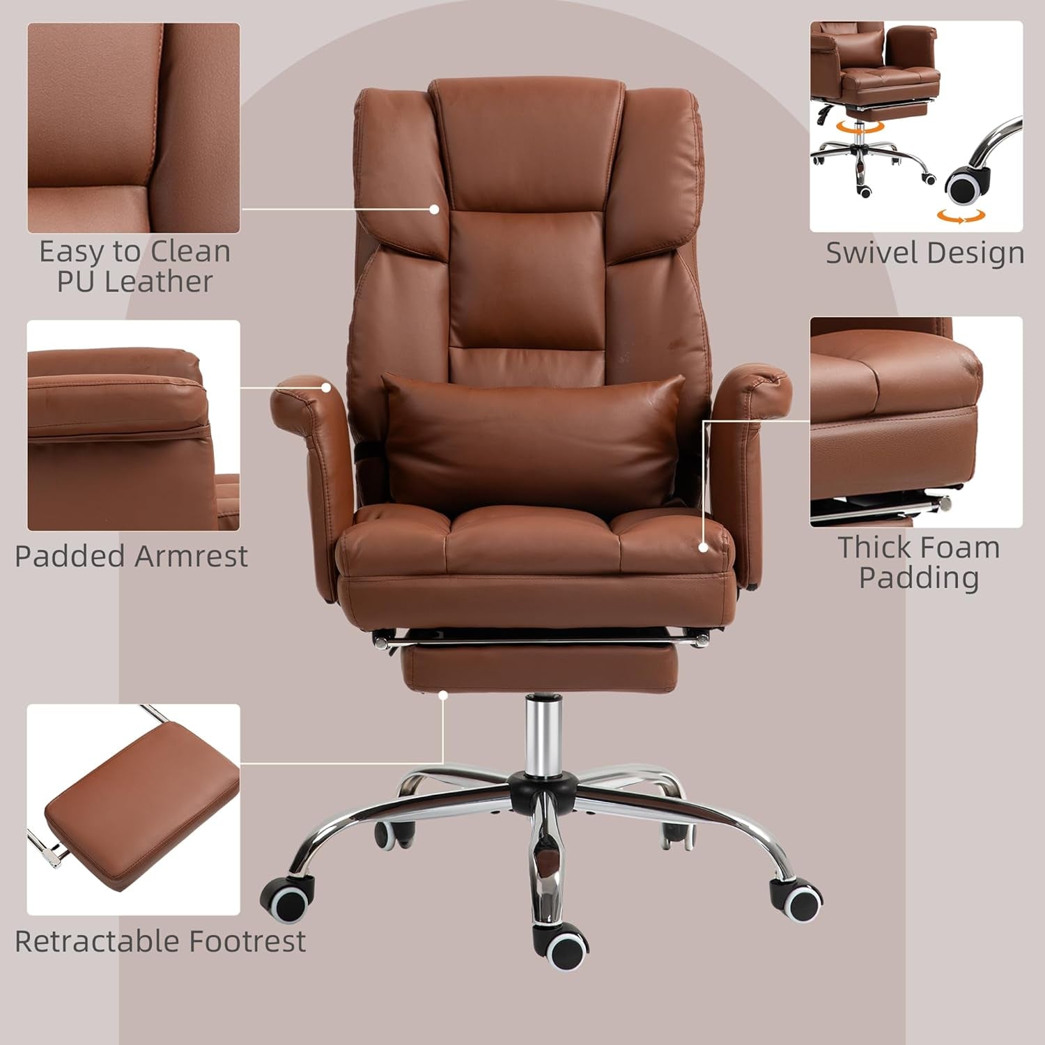 Brown Footrest Executive Office Chair For Desk And Home
