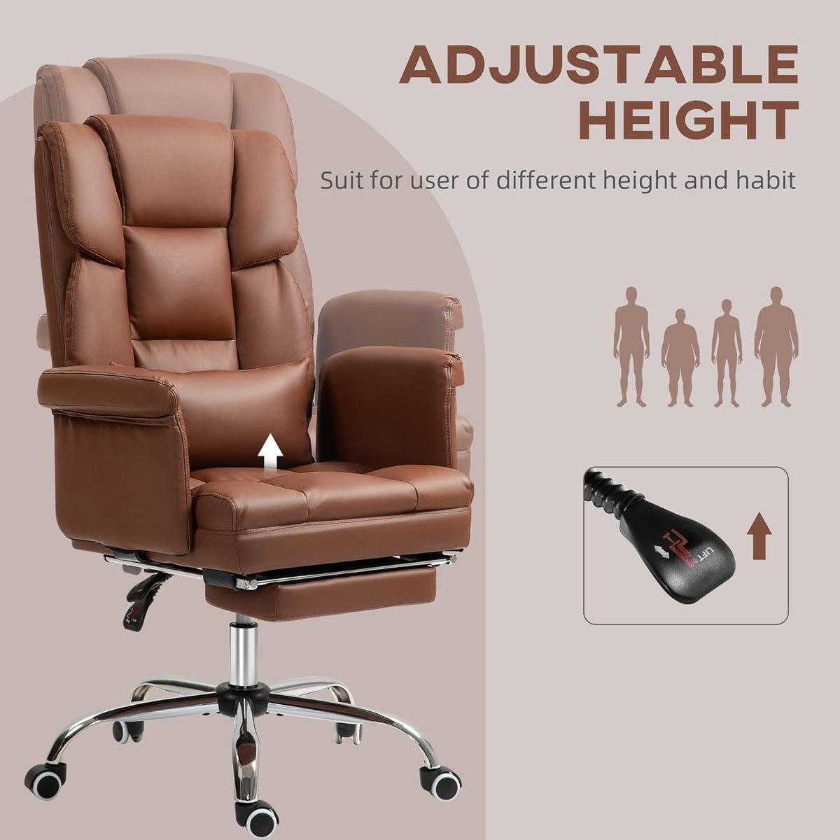 Brown Footrest Executive Office Chair For Desk And Home