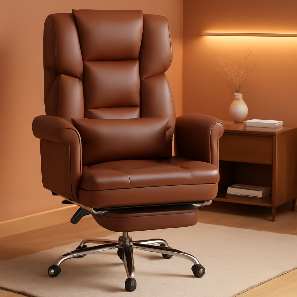 Brown Footrest Executive Office Chair For Desk And Home