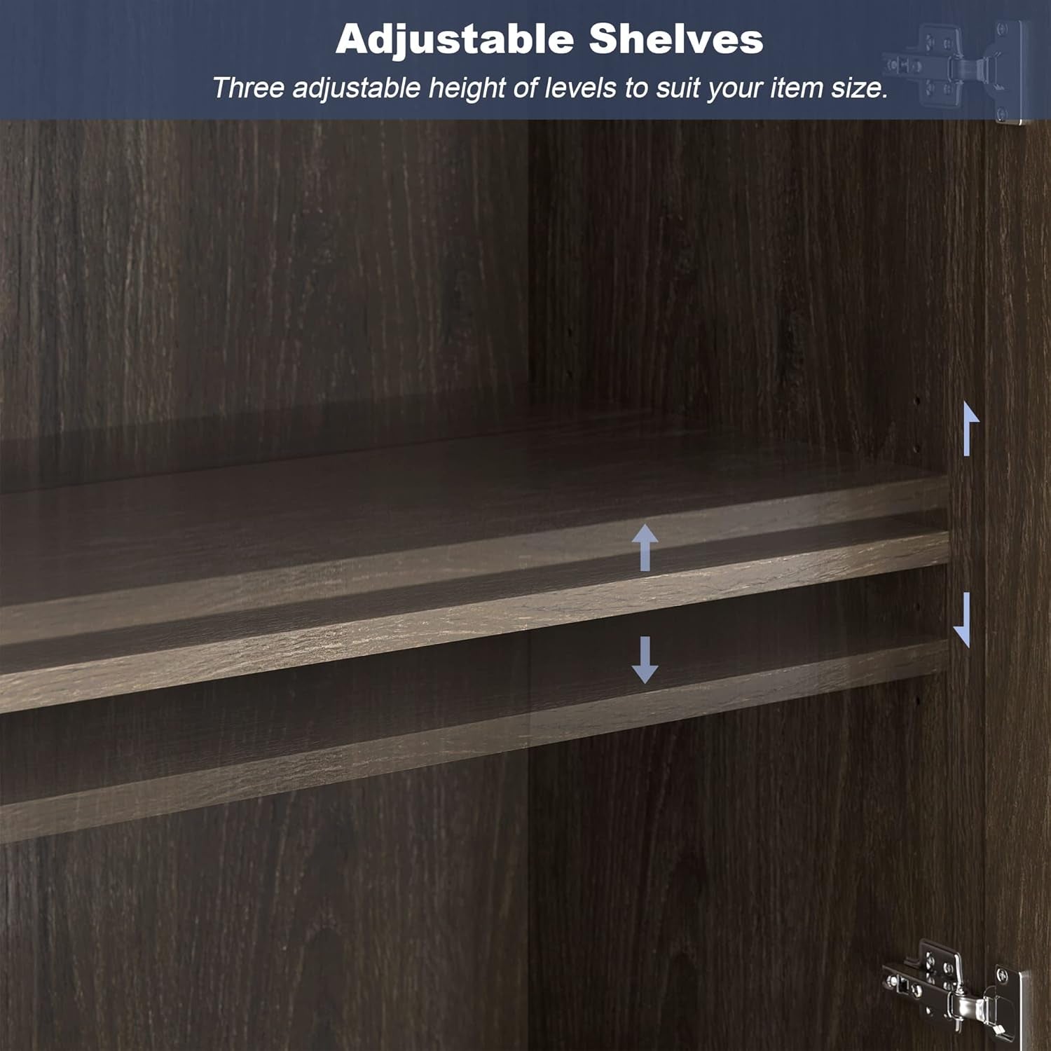 Brown Glass Doors Sideboard Buffet Cabinet With Storage