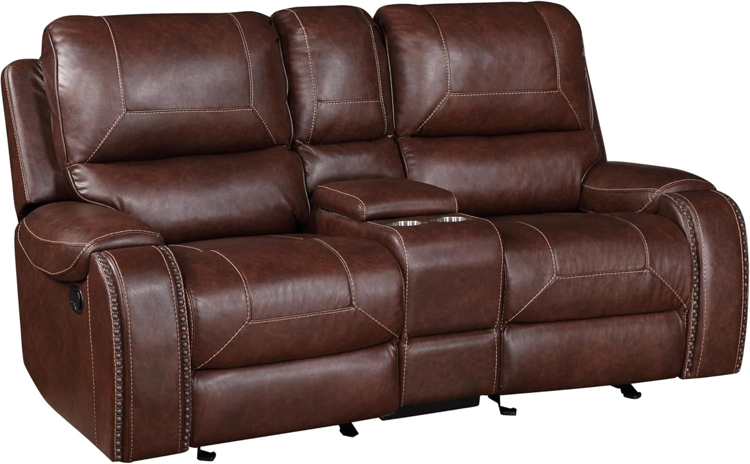 Brown Glider Recliner Loveseat With USB Charging Console