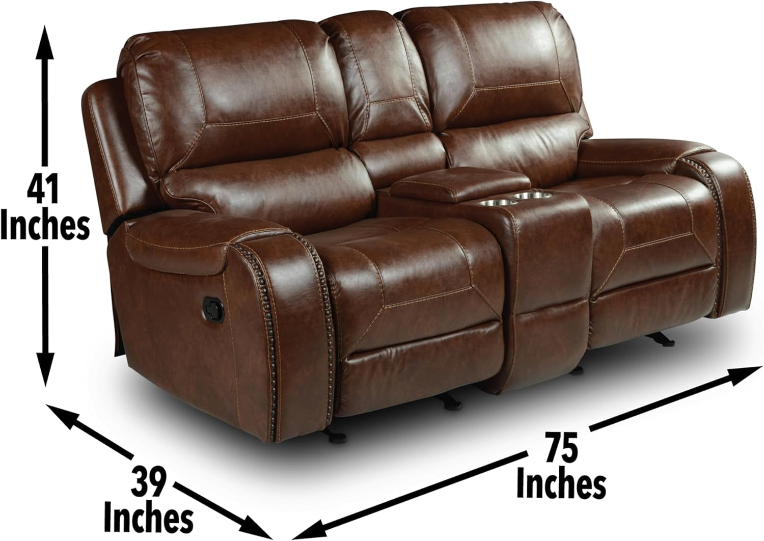 Brown Glider Recliner Loveseat With USB Charging Console