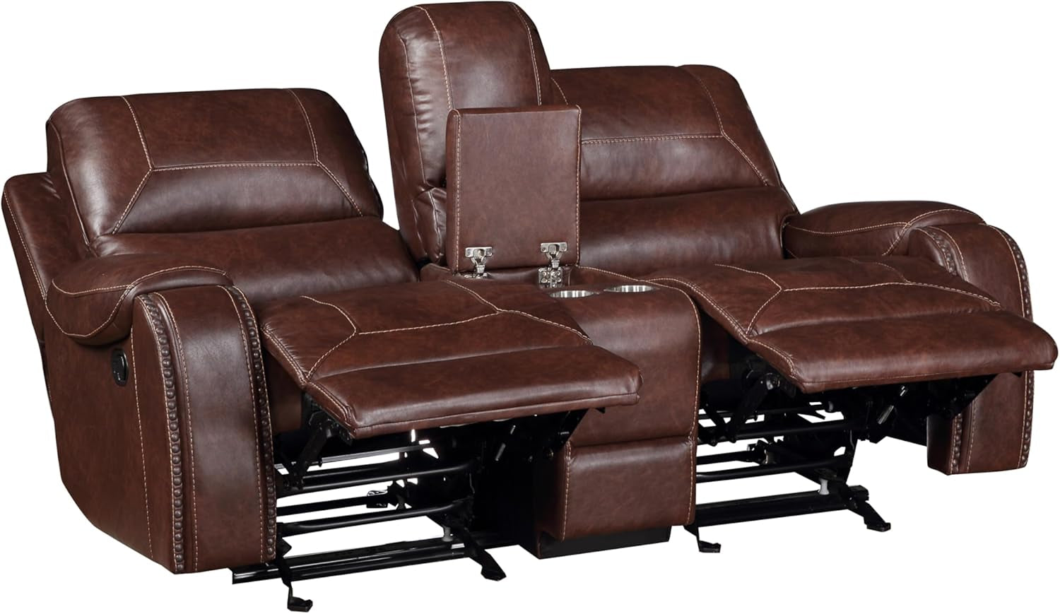Brown Glider Recliner Loveseat With USB Charging Console