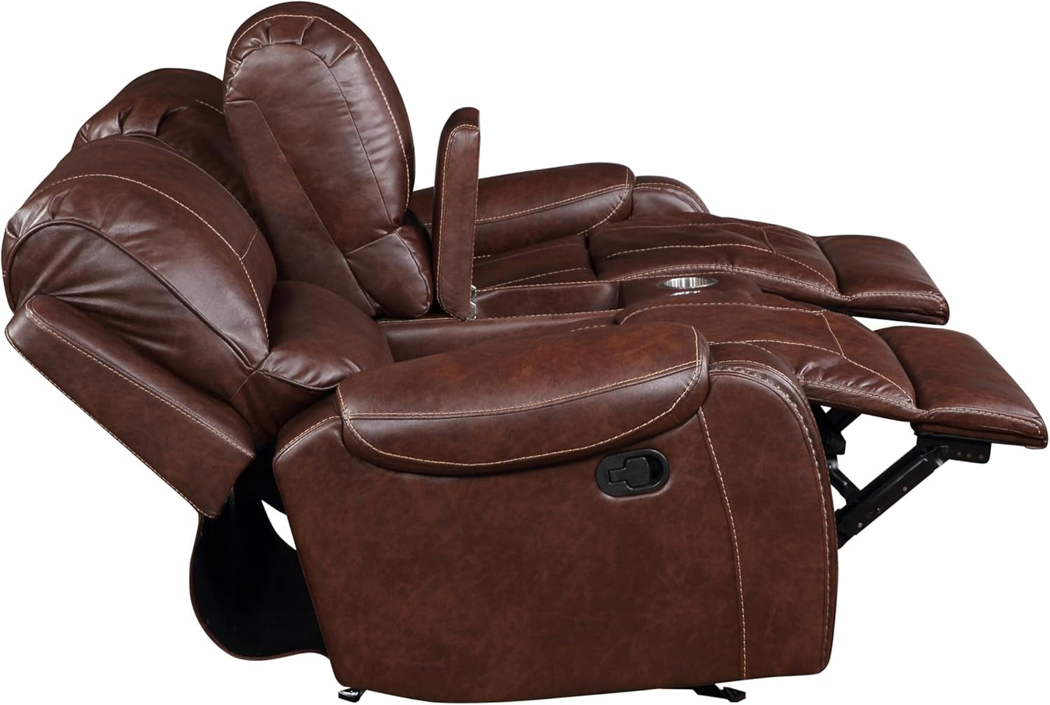 Brown Glider Recliner Loveseat With USB Charging Console