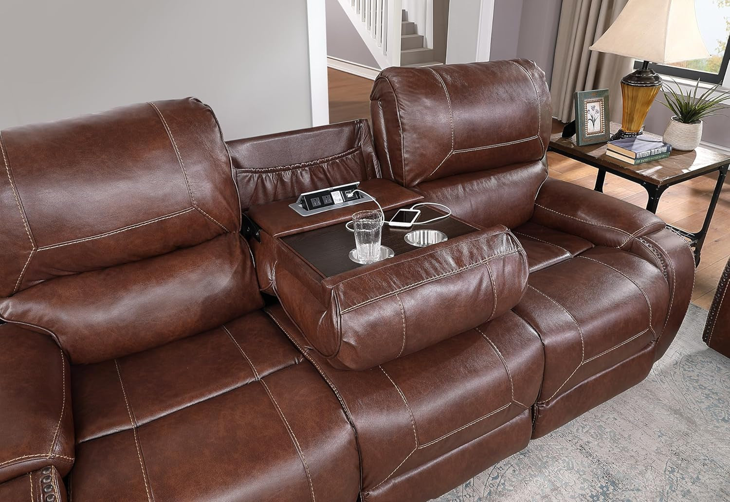 Brown Glider Recliner Loveseat With USB Charging Console