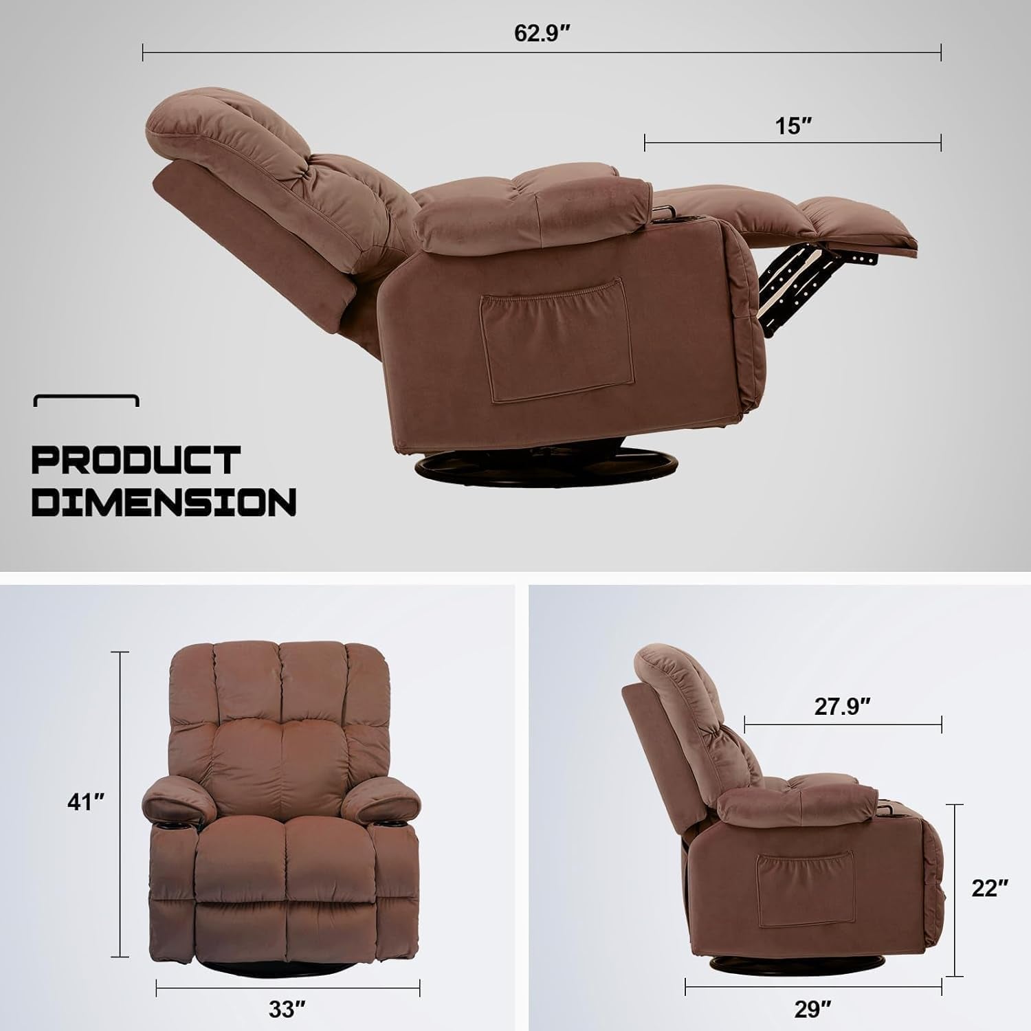 Brown Heated Massage Recliner With Ergonomic Support
