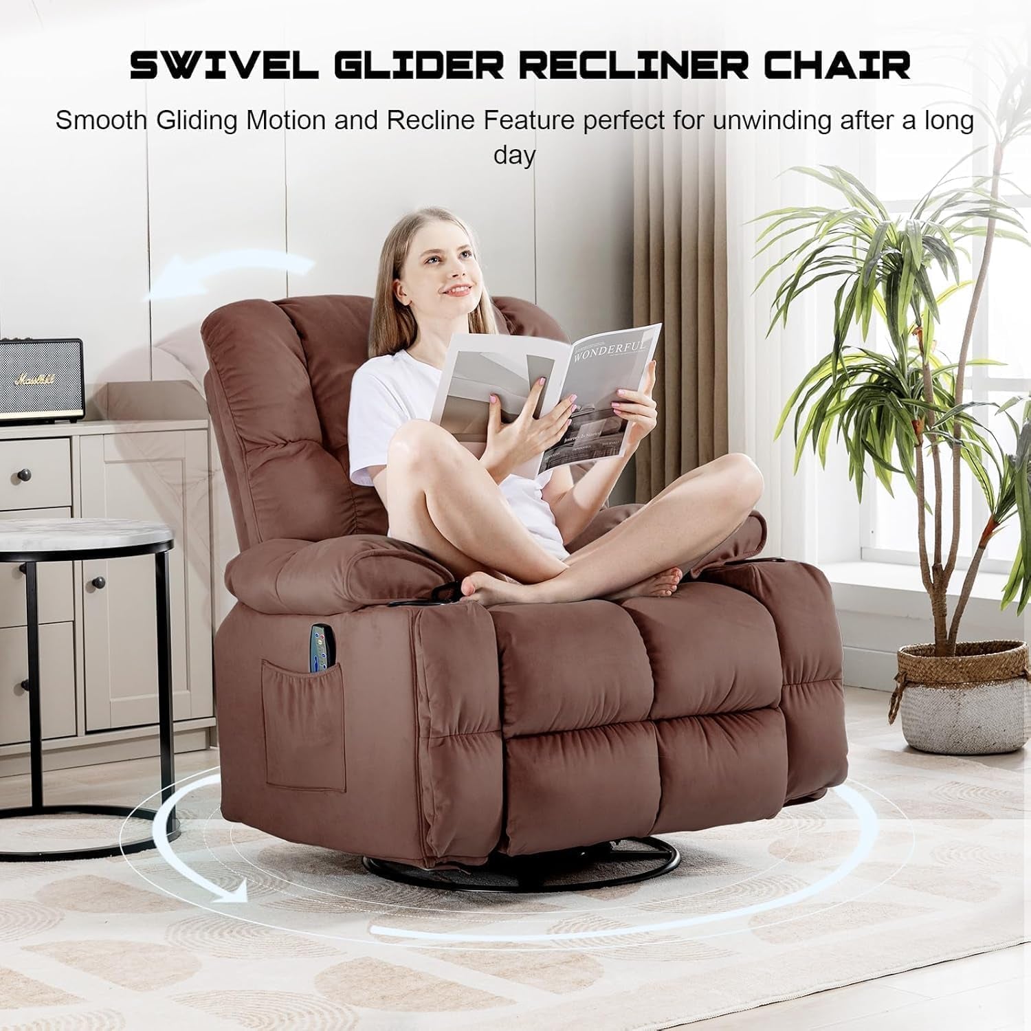 Brown Heated Massage Recliner With Ergonomic Support