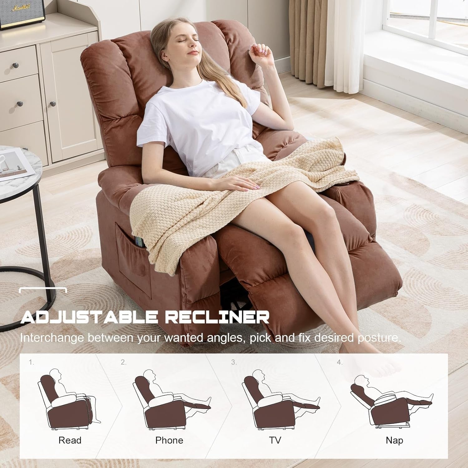 Brown Heated Massage Recliner With Ergonomic Support