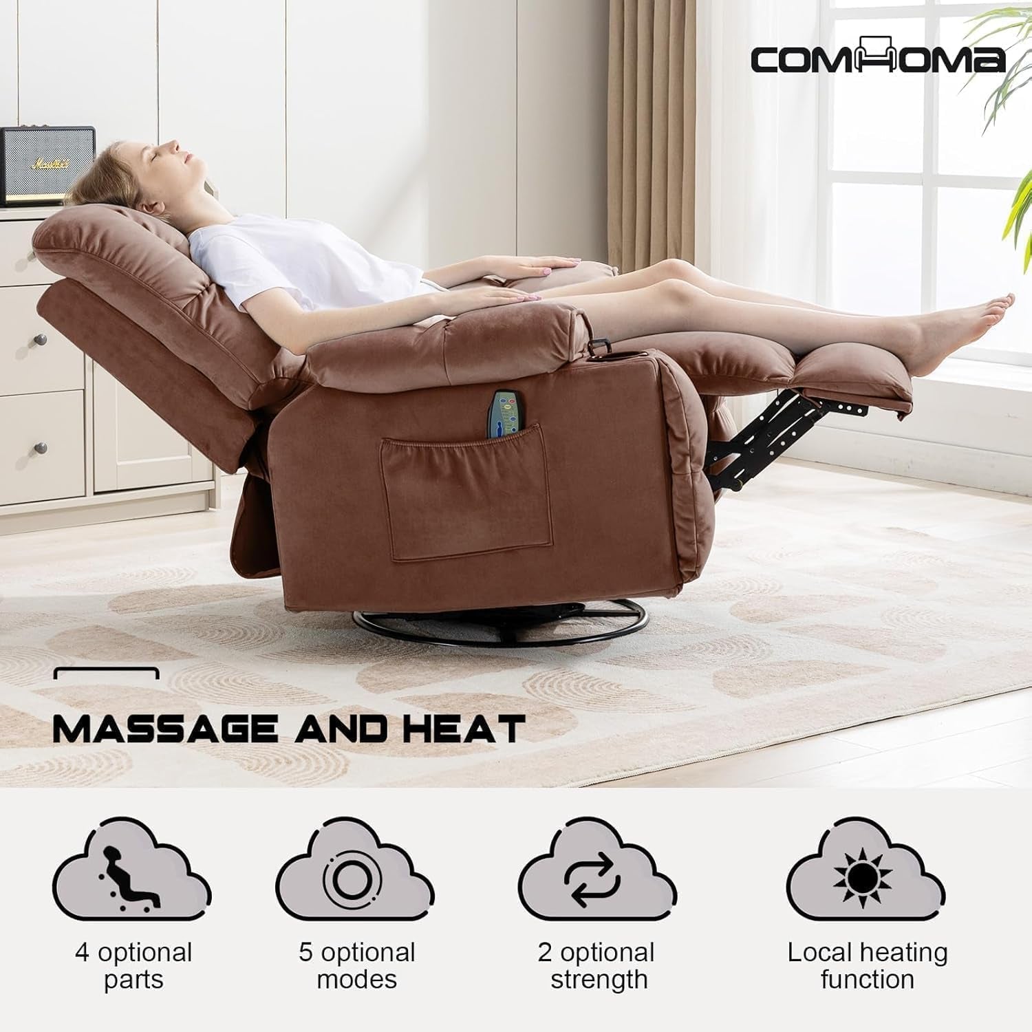 Brown Heated Massage Recliner With Ergonomic Support
