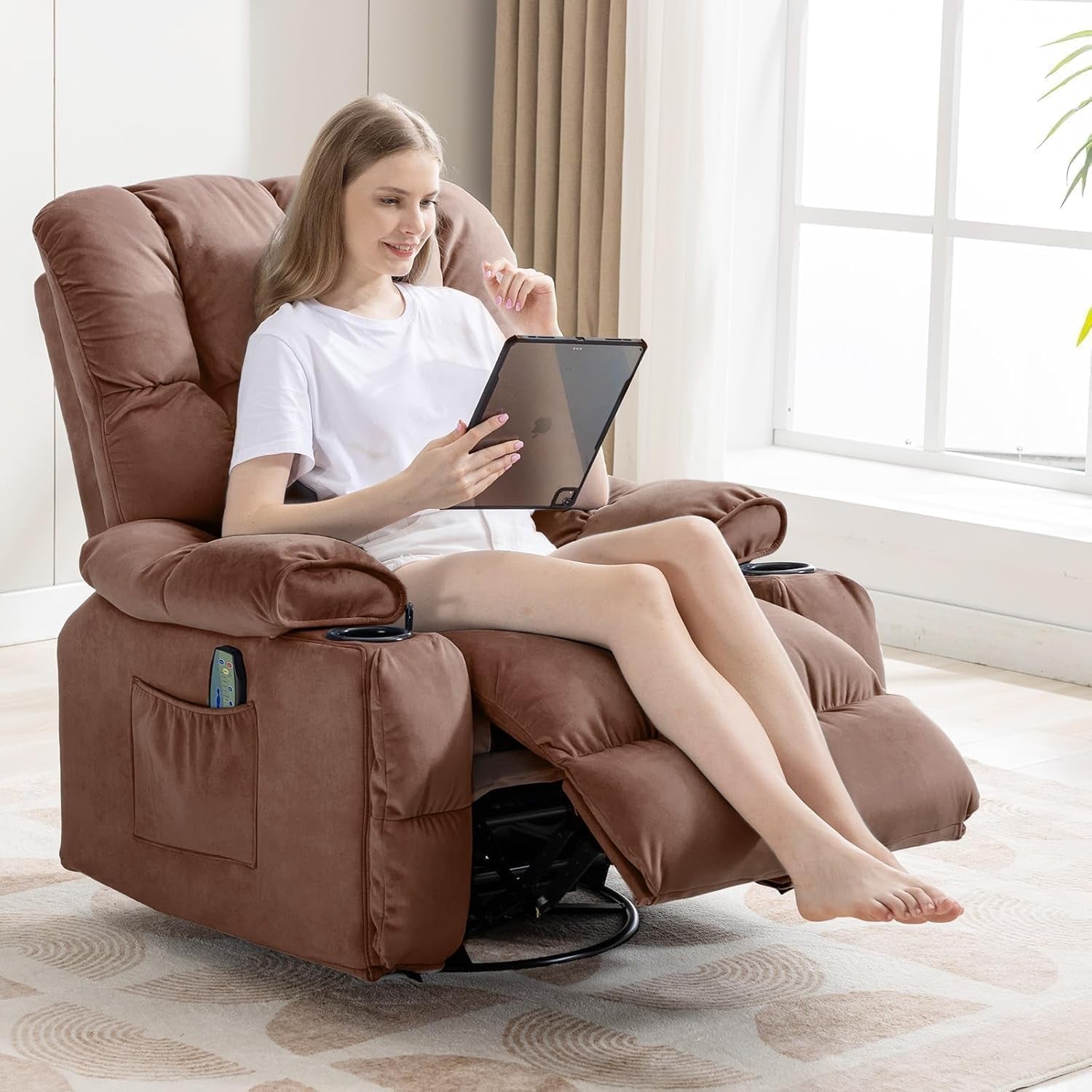 Brown Heated Massage Recliner With Ergonomic Support