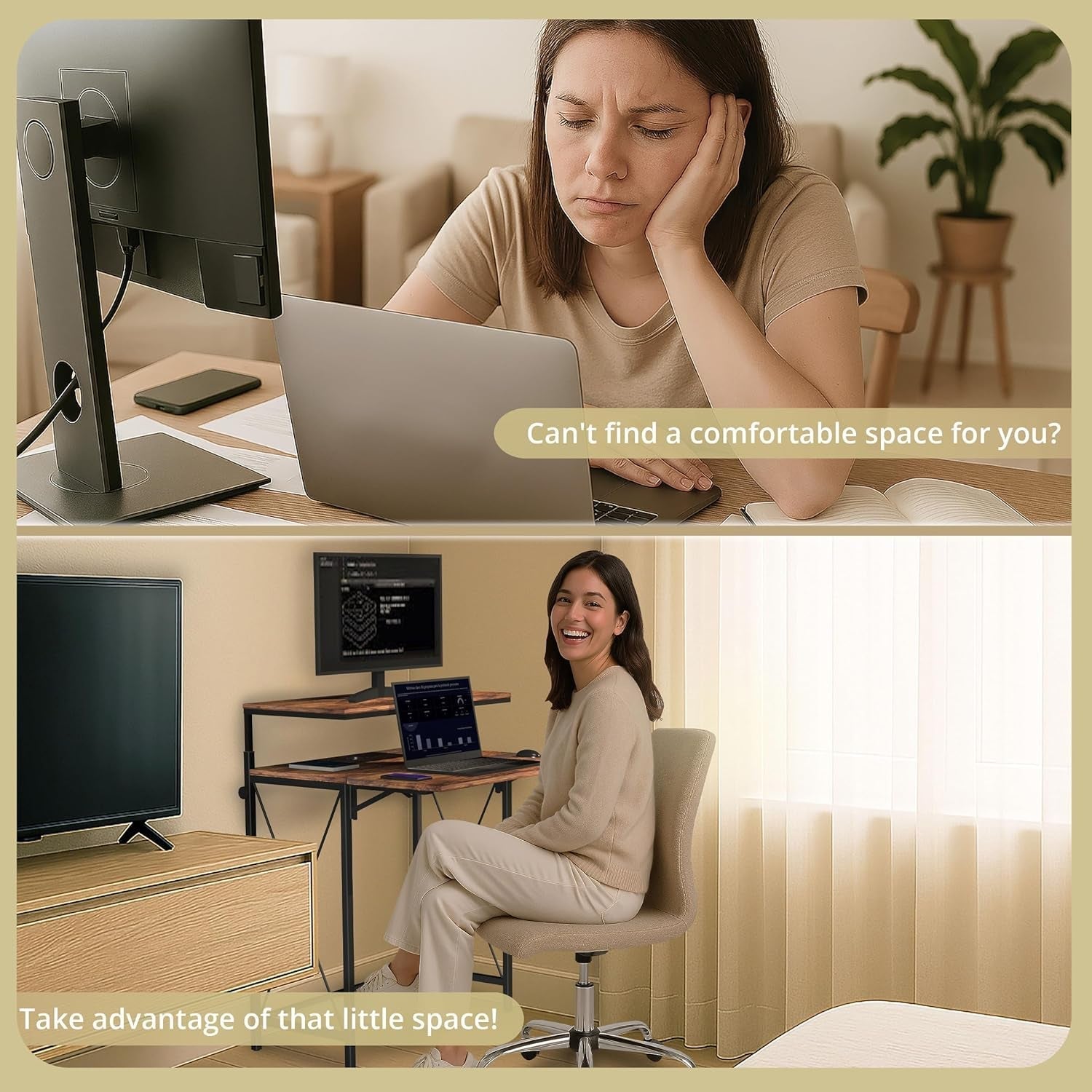 Brown Height Adjustable Small Standing Desk For Home Office