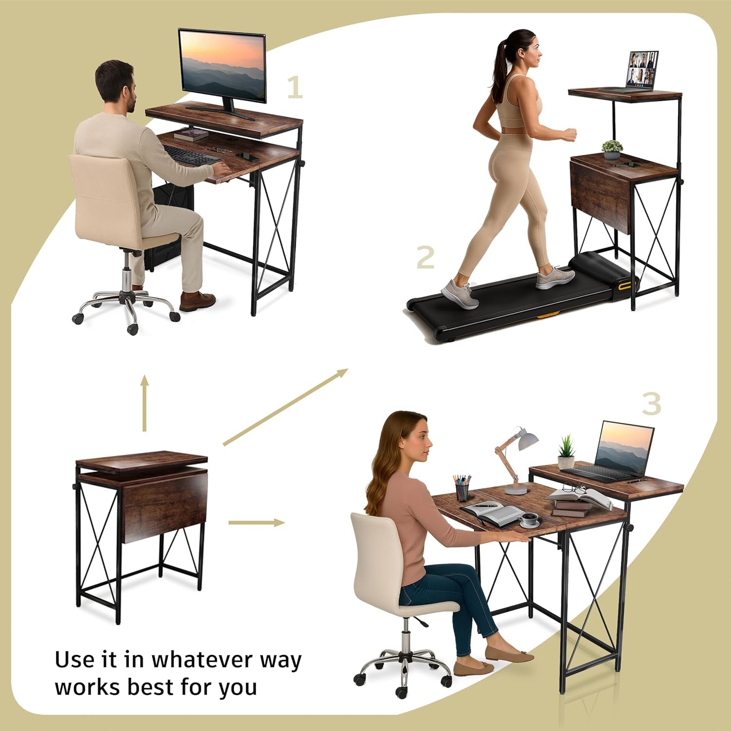 Brown Height Adjustable Small Standing Desk For Home Office