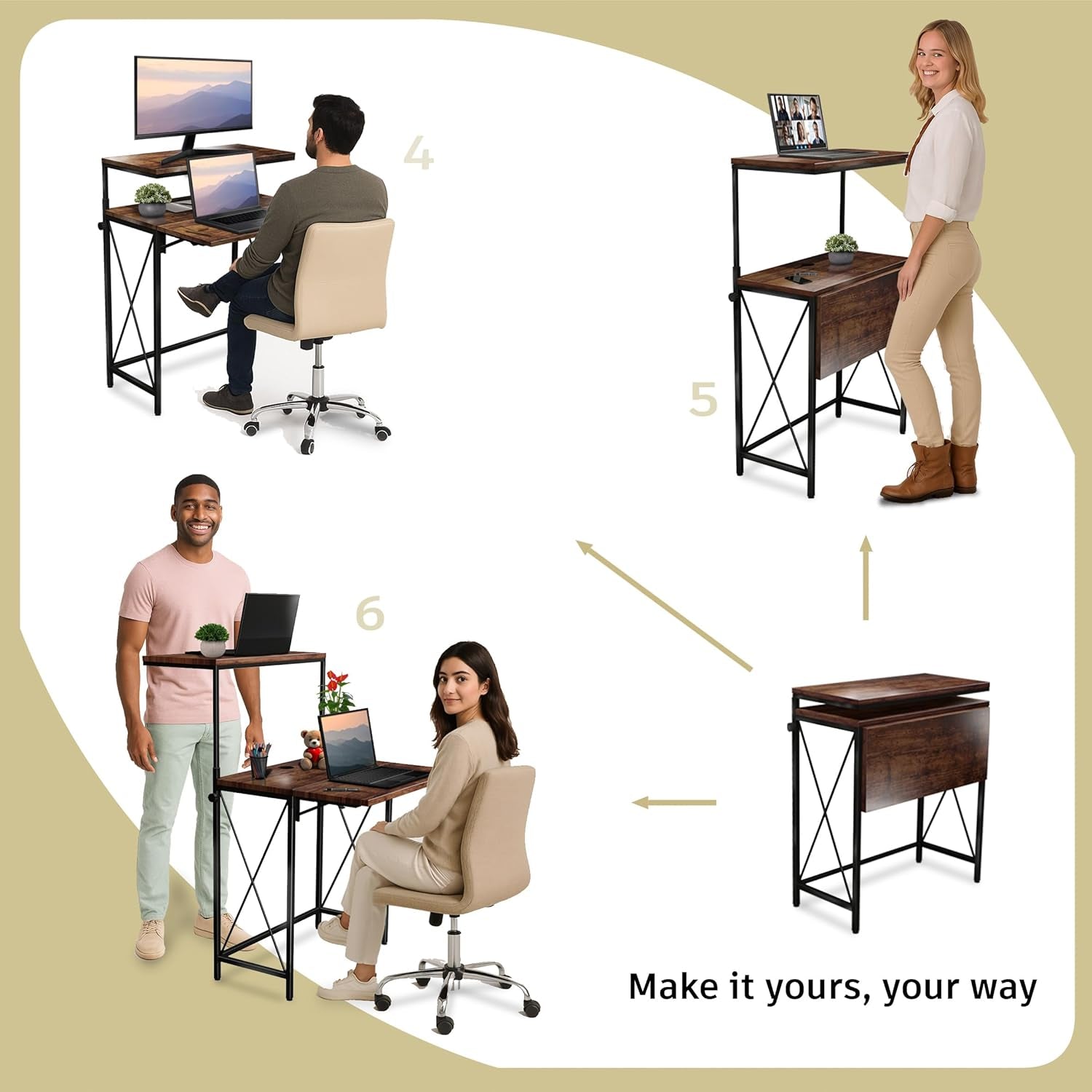 Brown Height Adjustable Small Standing Desk For Home Office