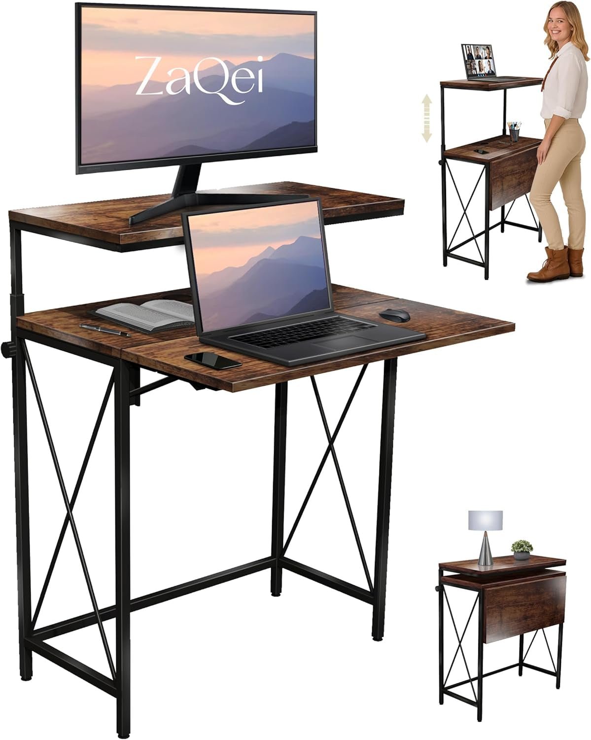 Brown Height Adjustable Small Standing Desk For Home Office