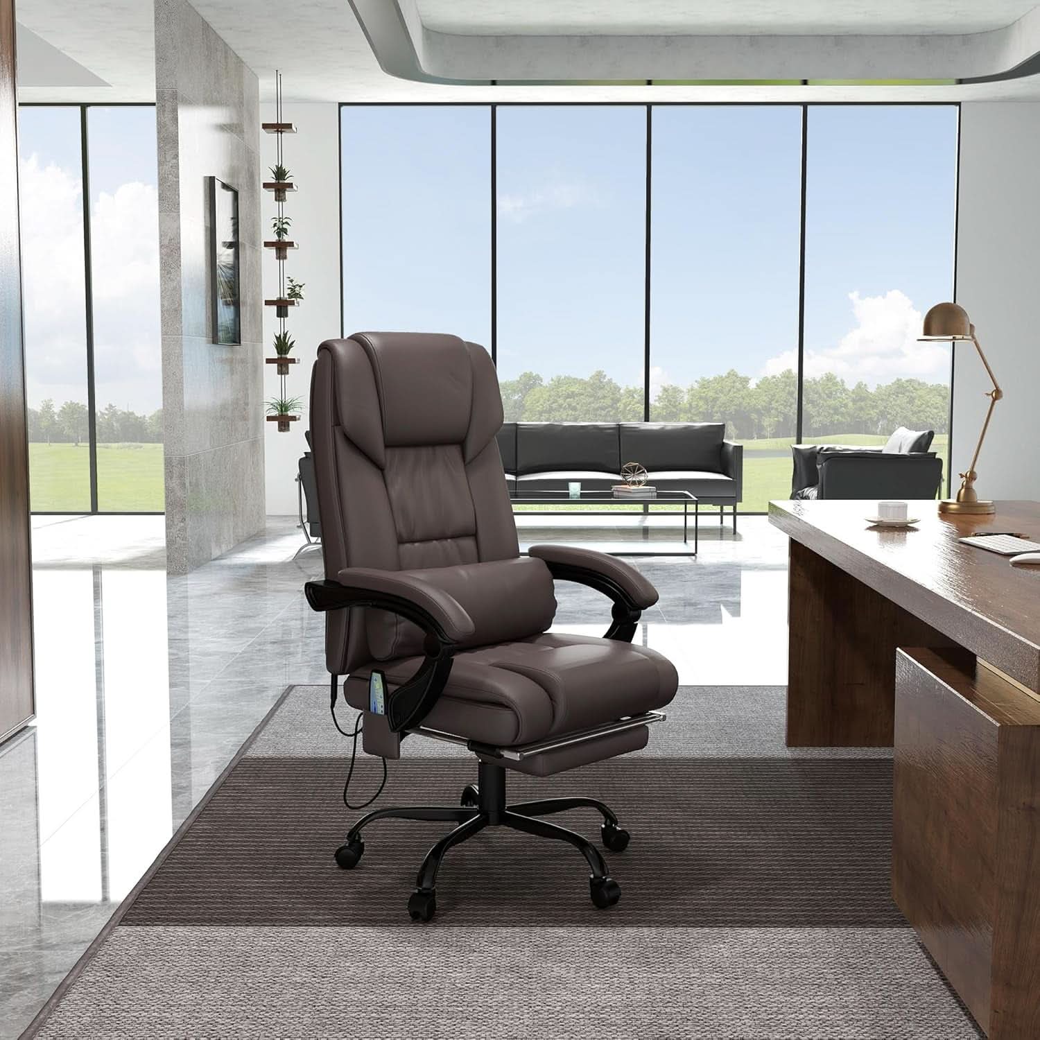 Brown High Back Massage Office Chair With 6 Vibration Points