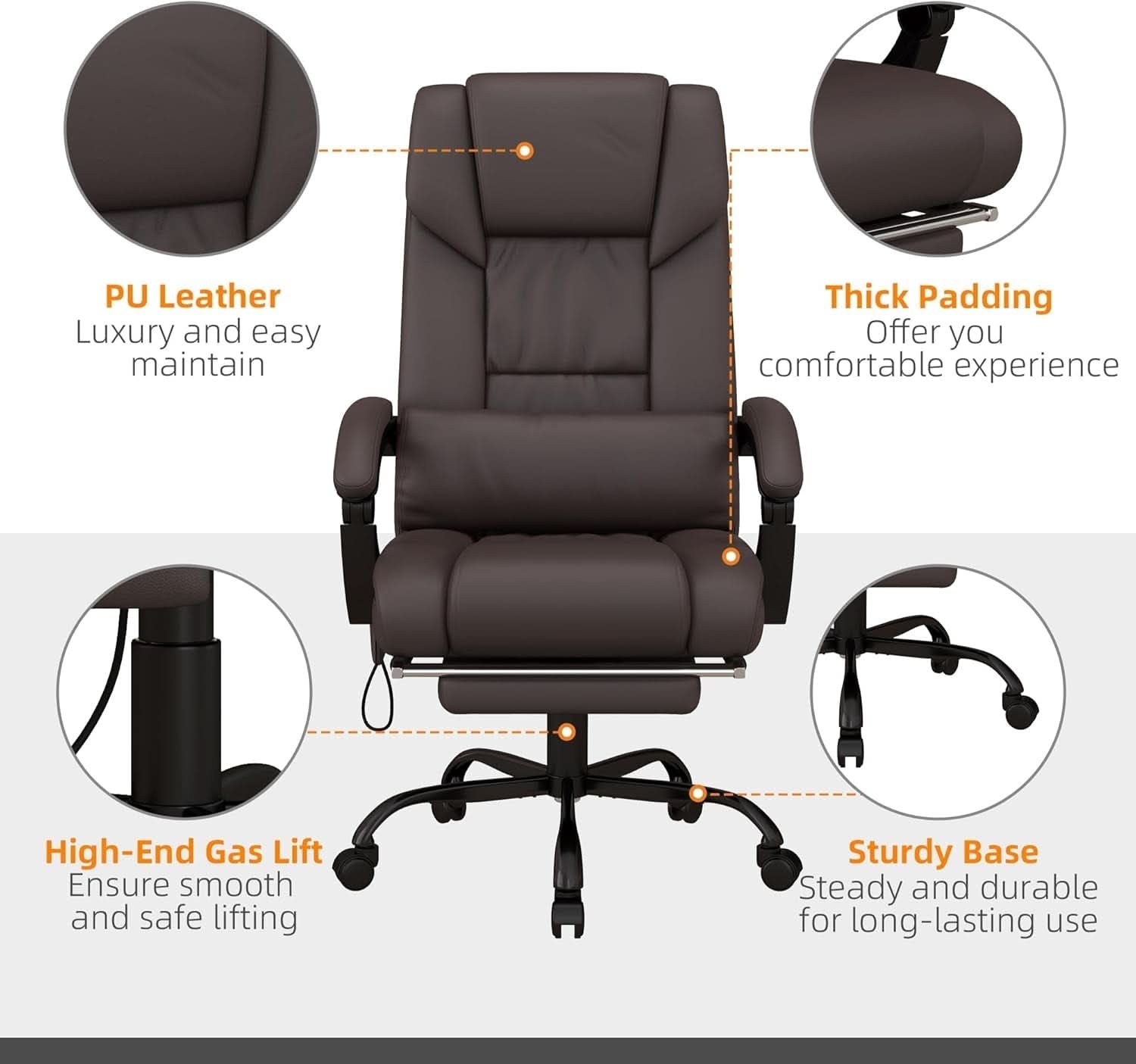 Brown High Back Massage Office Chair With 6 Vibration Points