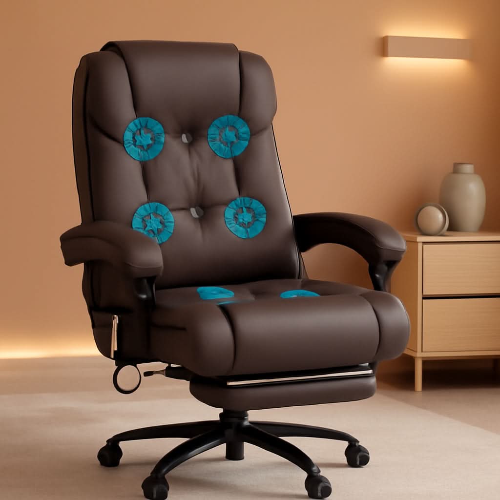 Brown High Back Massage Office Chair With 6 Vibration Points