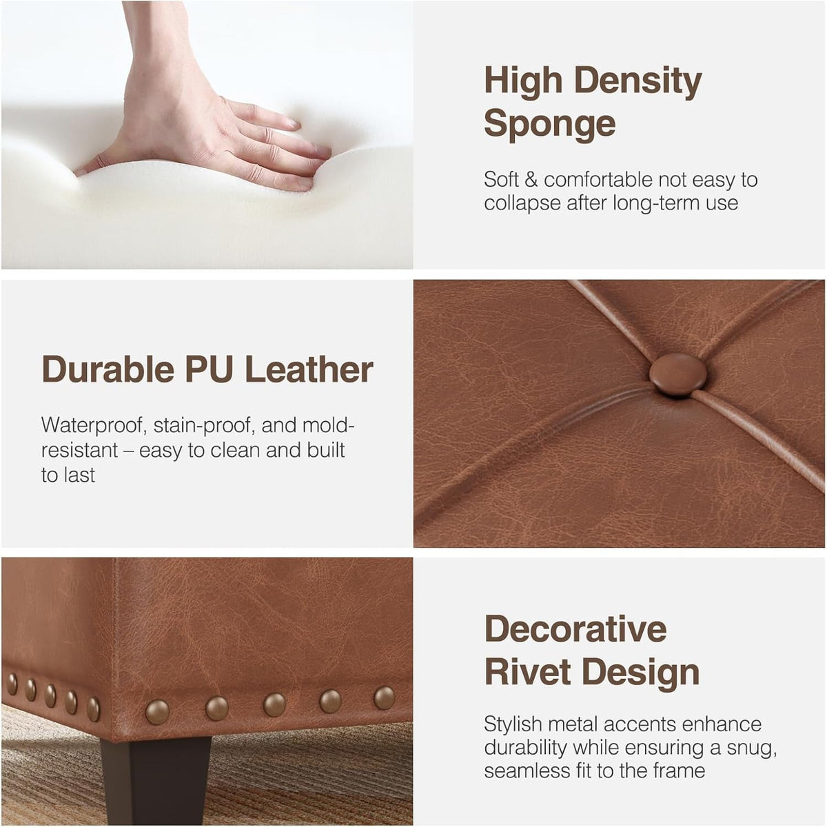 Brown Industrial Strength Leather Storage Ottoman Lift Top