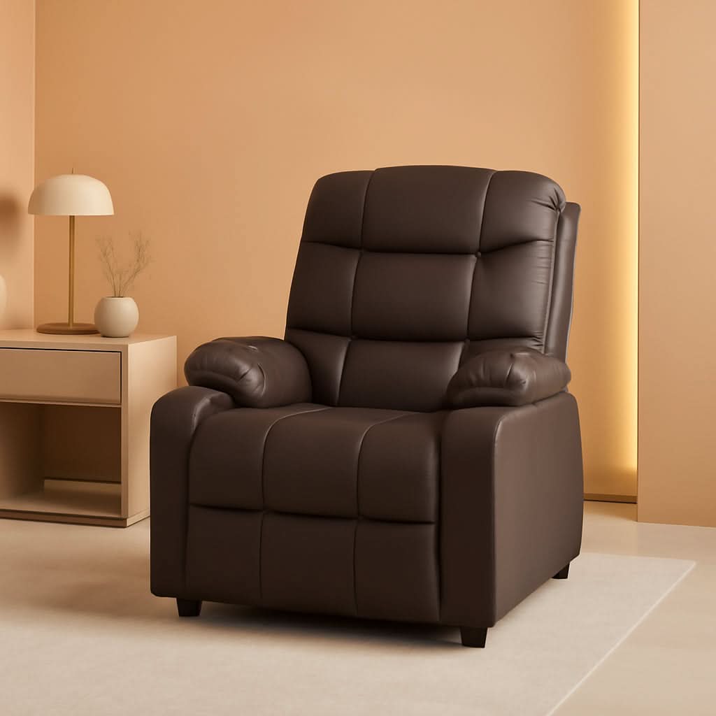 Brown Kids Recliner With Cup Holder And Adjustable Backrest