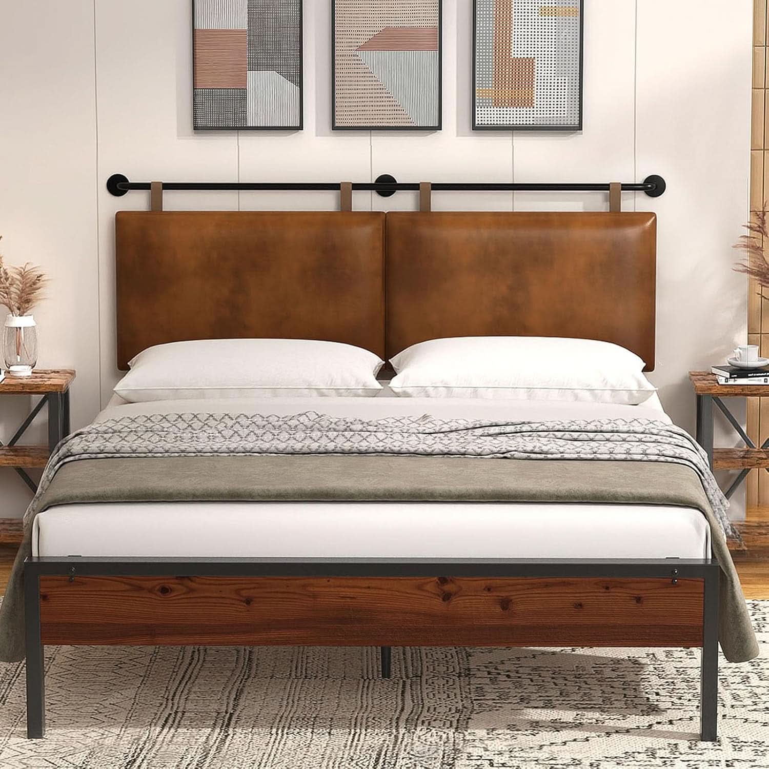 Brown King Size Wall Mounted PU Leather Headboard