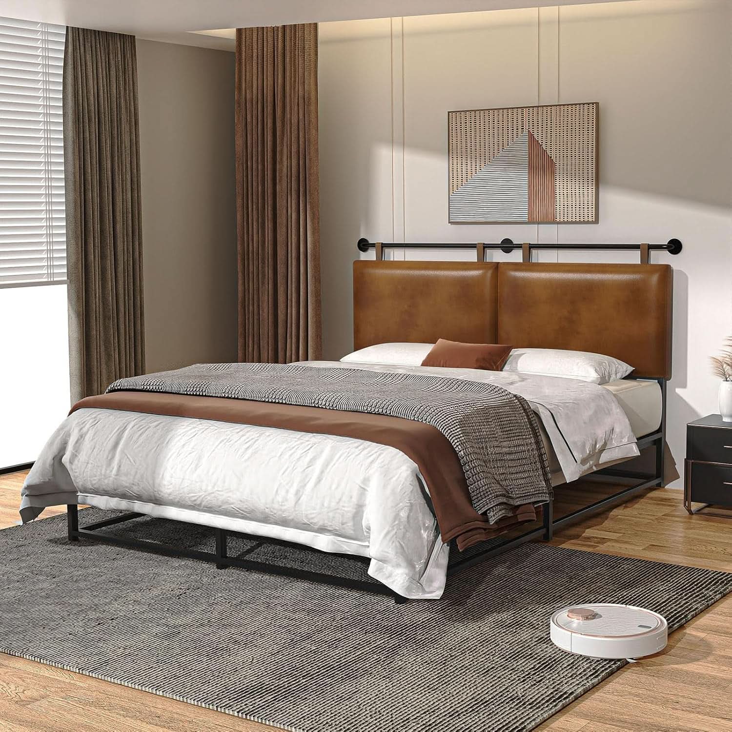 Brown King Size Wall Mounted PU Leather Headboard
