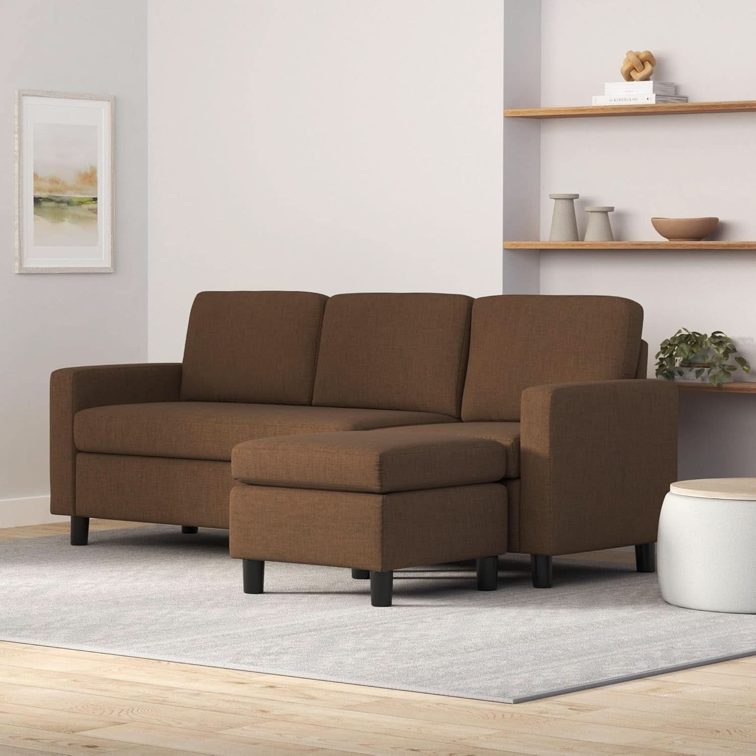 Brown L Shape Sectional Sofa With Reversible Ottoman