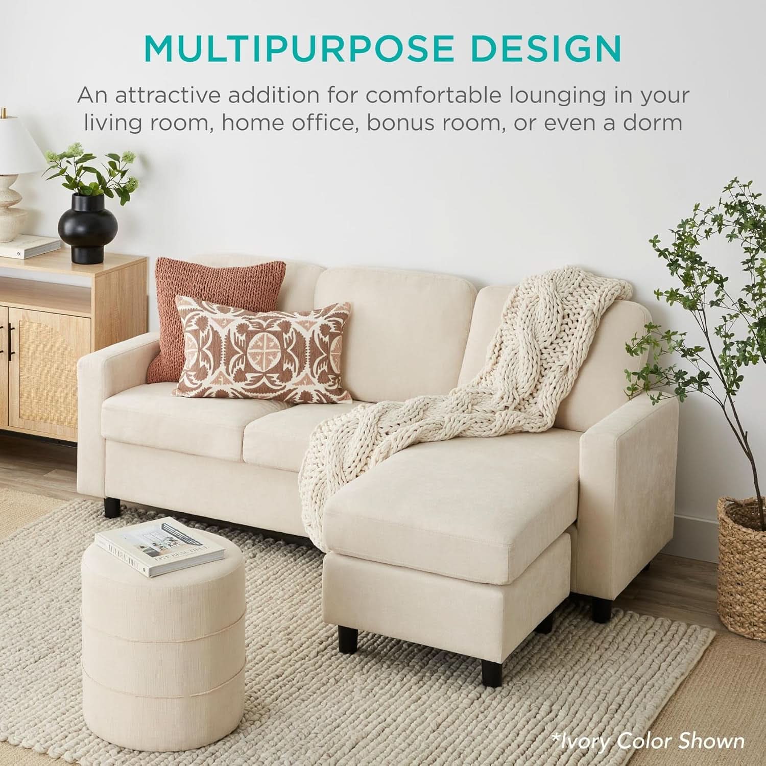 Brown L Shape Sectional Sofa With Reversible Ottoman