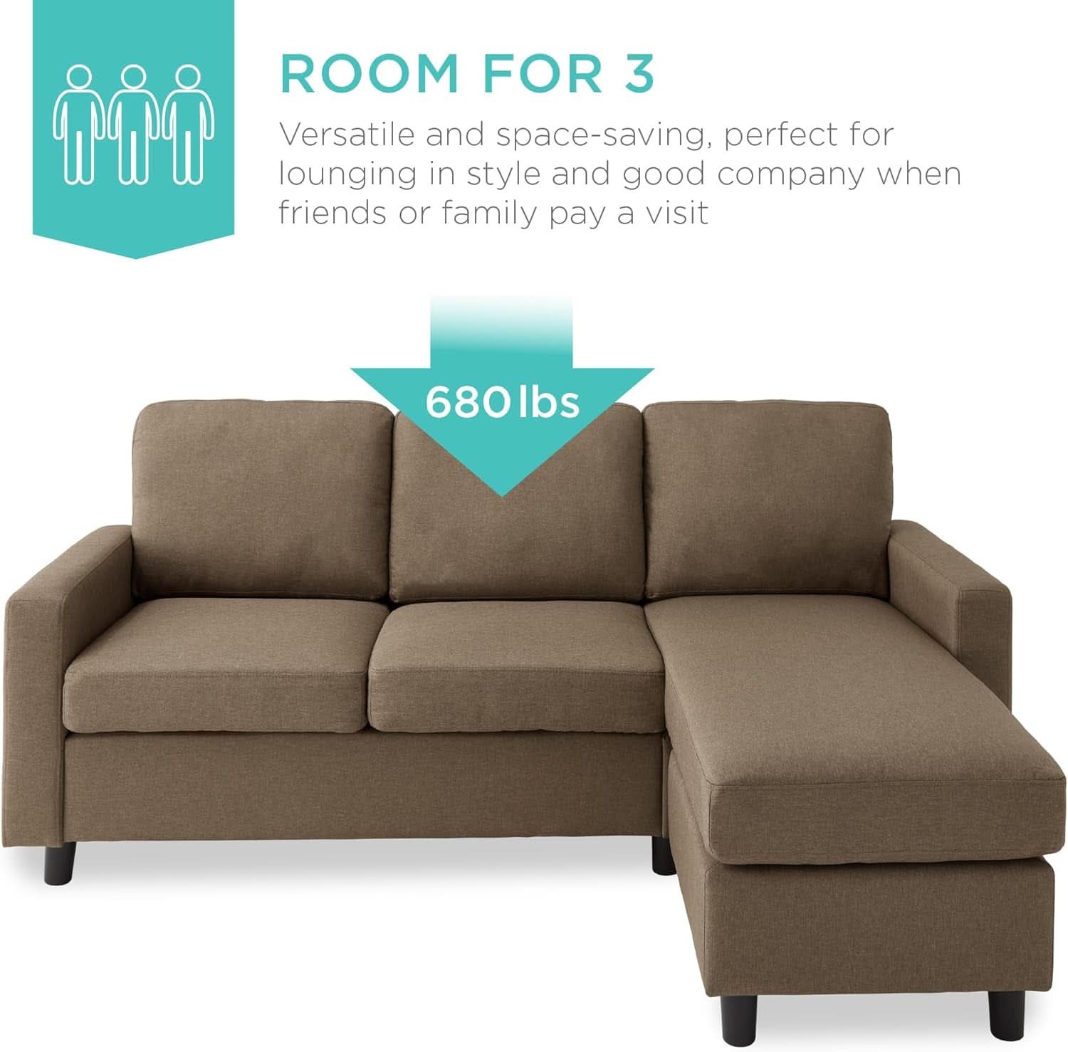 Brown L Shape Sectional Sofa With Reversible Ottoman