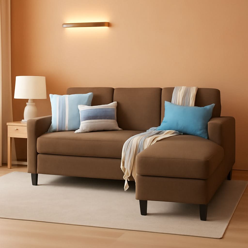 Brown L Shape Sectional Sofa With Reversible Ottoman