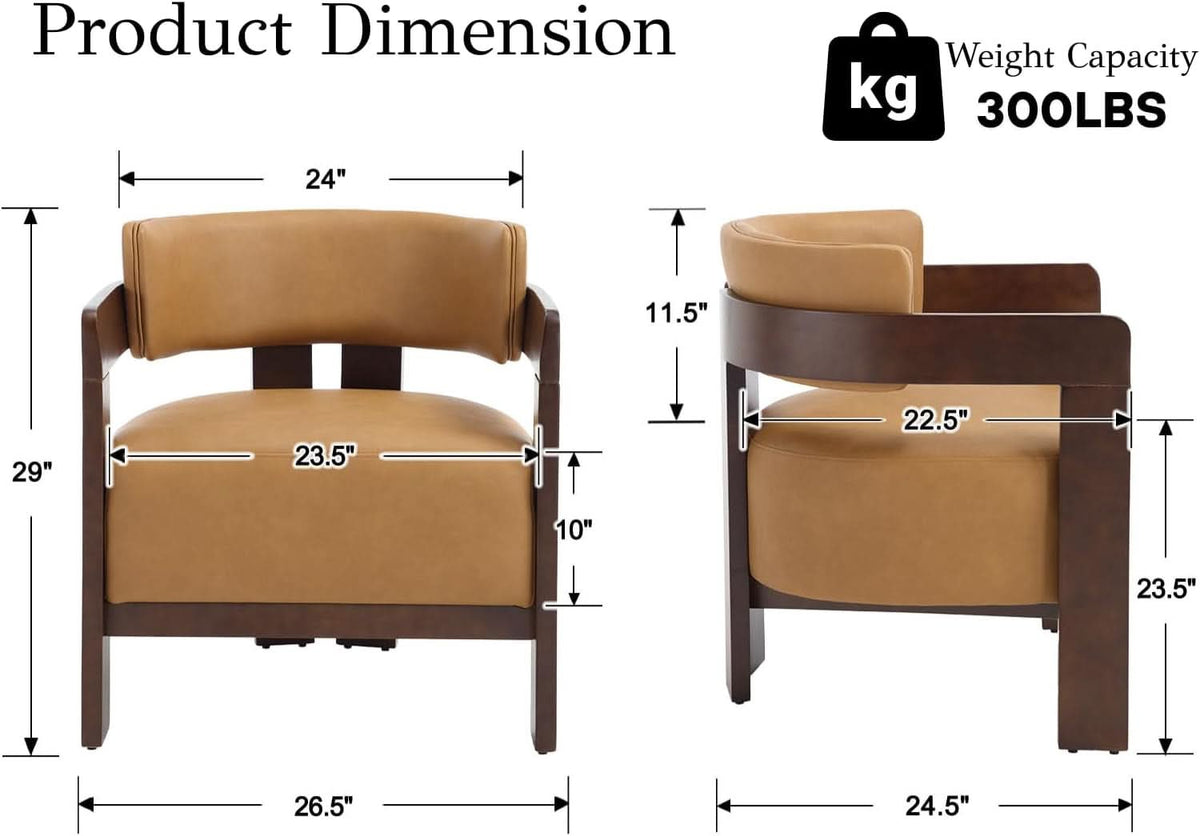 Brown Leather Barrel Chair Midcentury Upholstered WoodenLegs