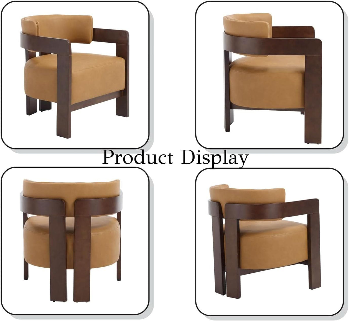 Brown Leather Barrel Chair Midcentury Upholstered WoodenLegs
