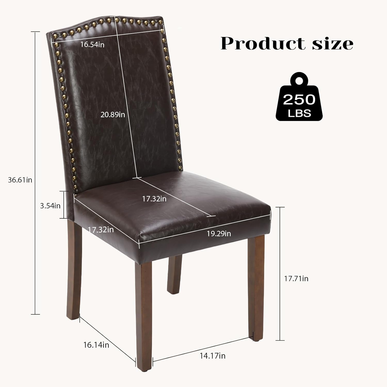 Brown Leather Dining Chairs Set of 4 With Nailhead Trim