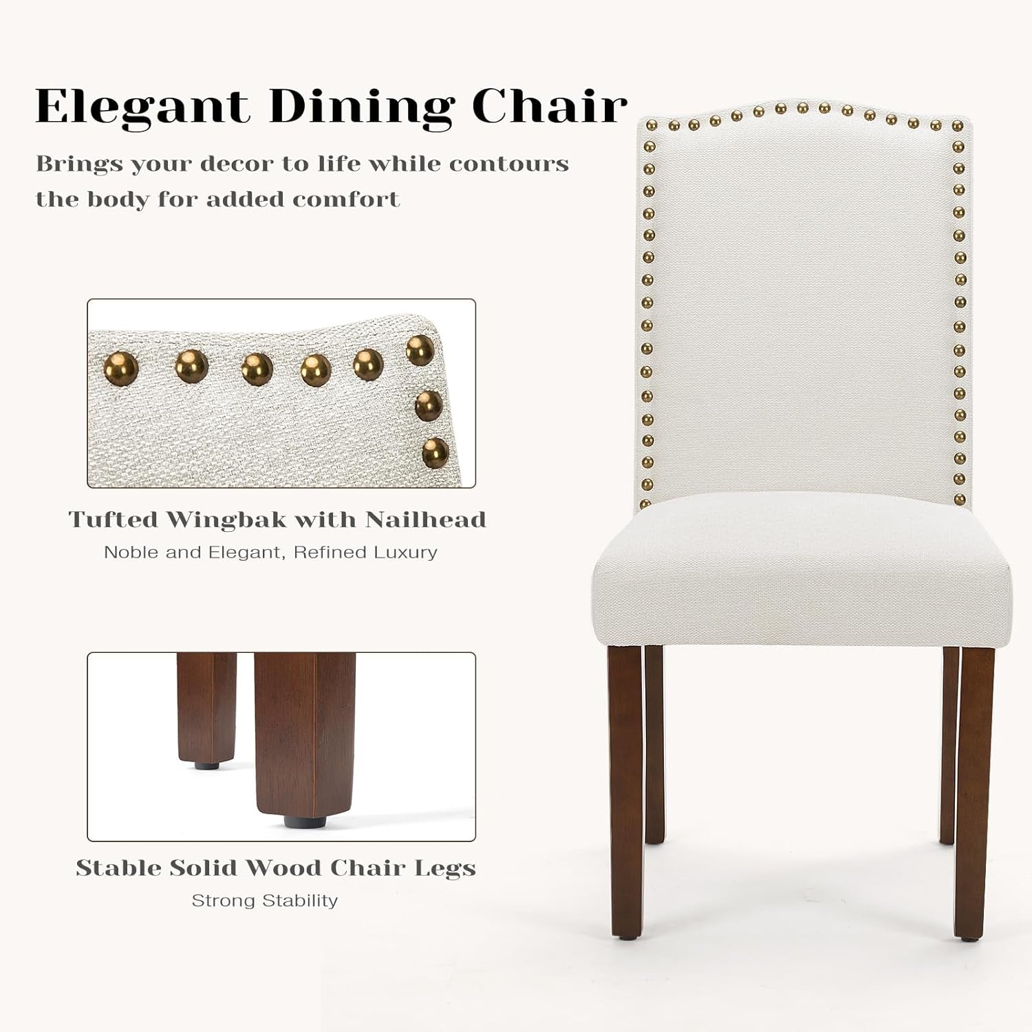 Brown Leather Dining Chairs Set of 4 With Nailhead Trim
