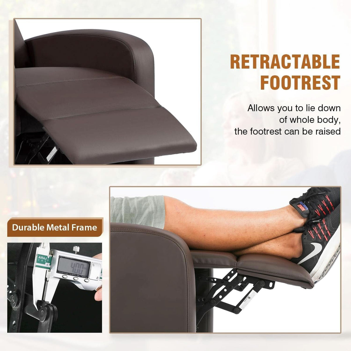 Brown Leather Recliner Chair For Living Room Home Theater