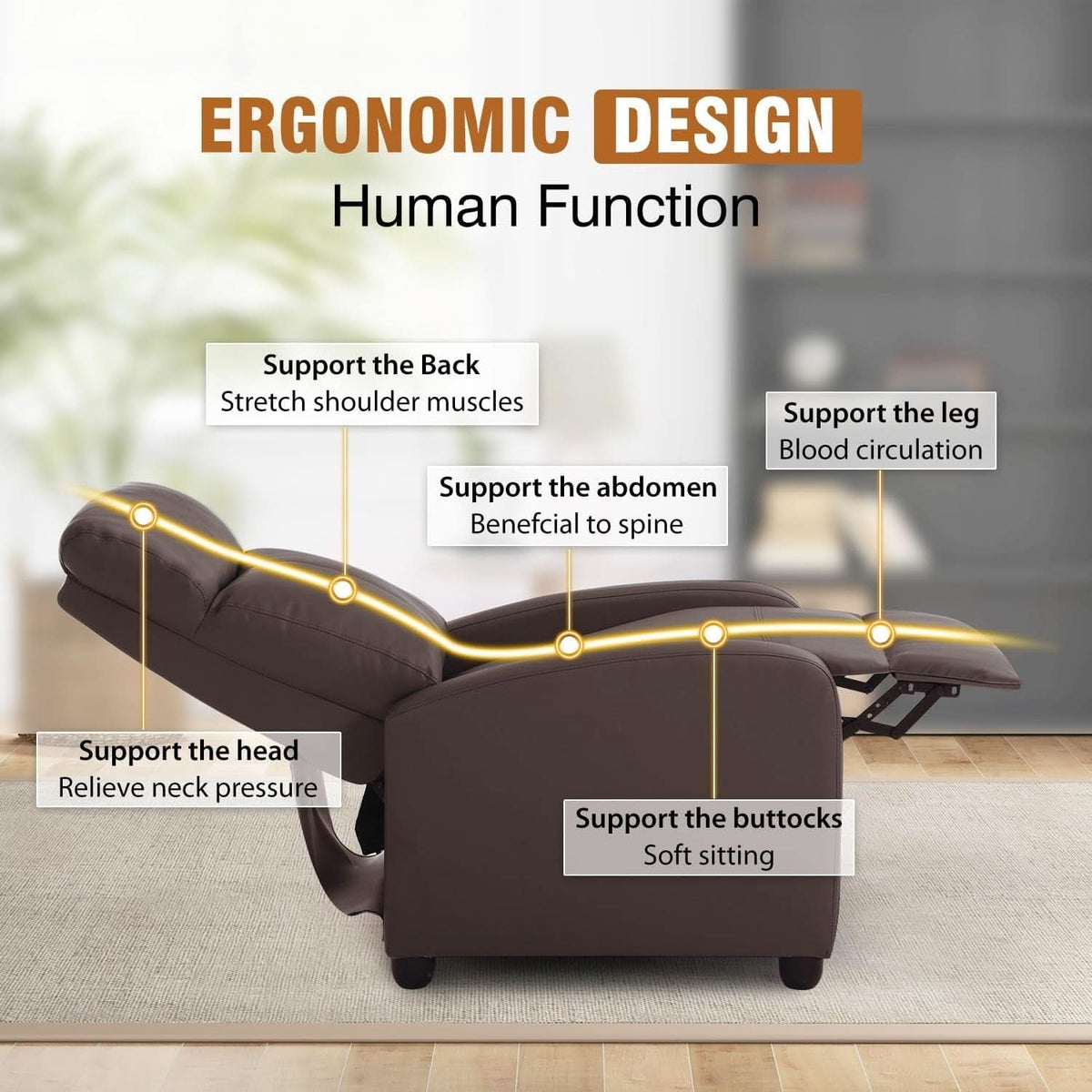 Brown Leather Recliner Chair For Living Room Home Theater