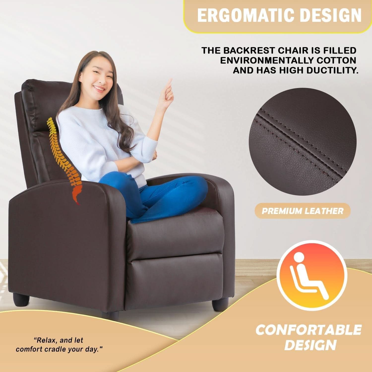 Brown Leather Recliner Chair With Adjustable Lumbar Support