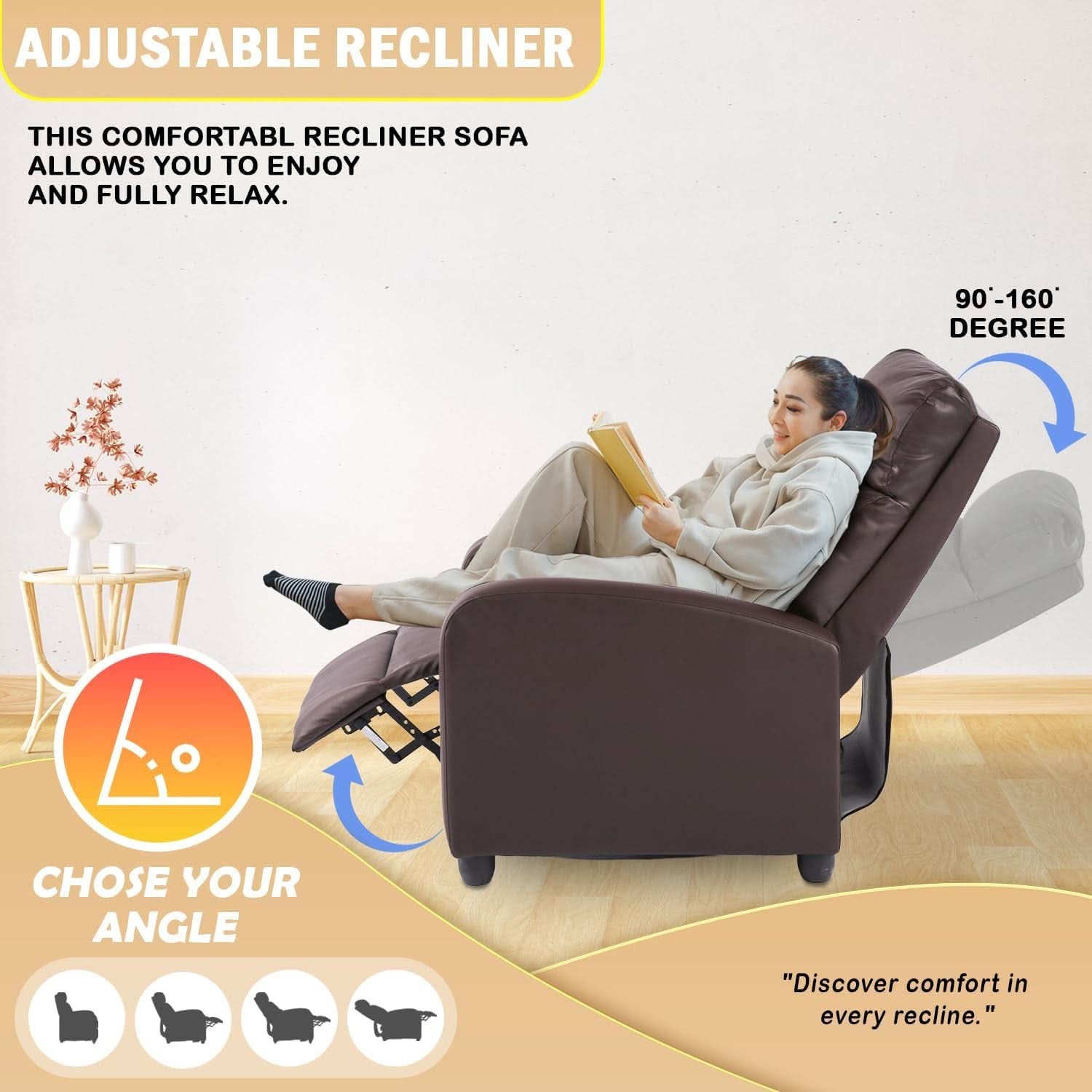 Brown Leather Recliner Chair With Adjustable Lumbar Support