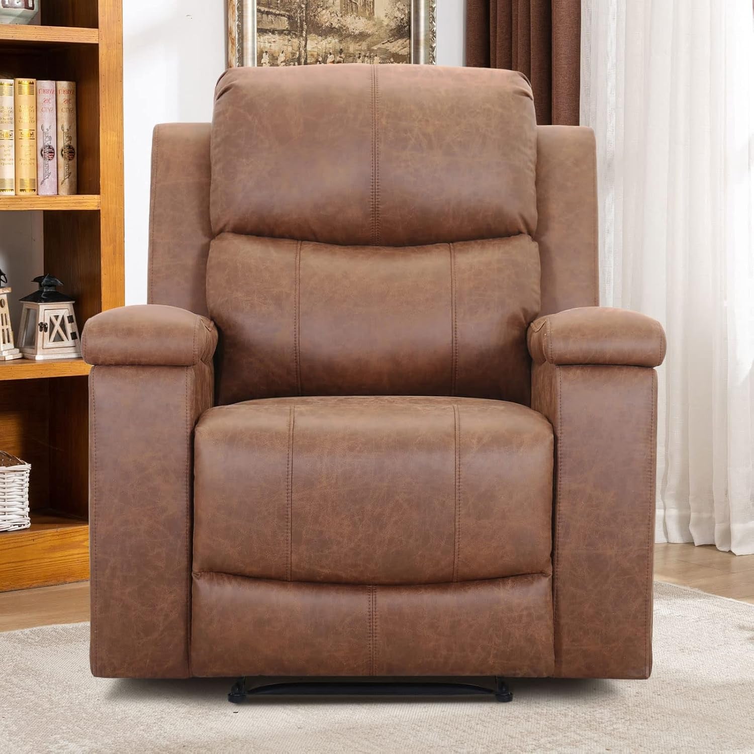 Brown Leather Recliner Chair With Concealed Cup Holders