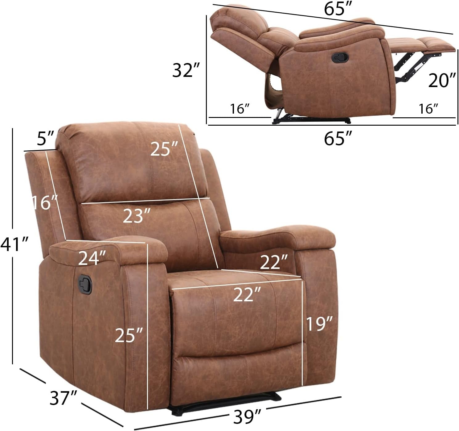 Brown Leather Recliner Chair With Concealed Cup Holders