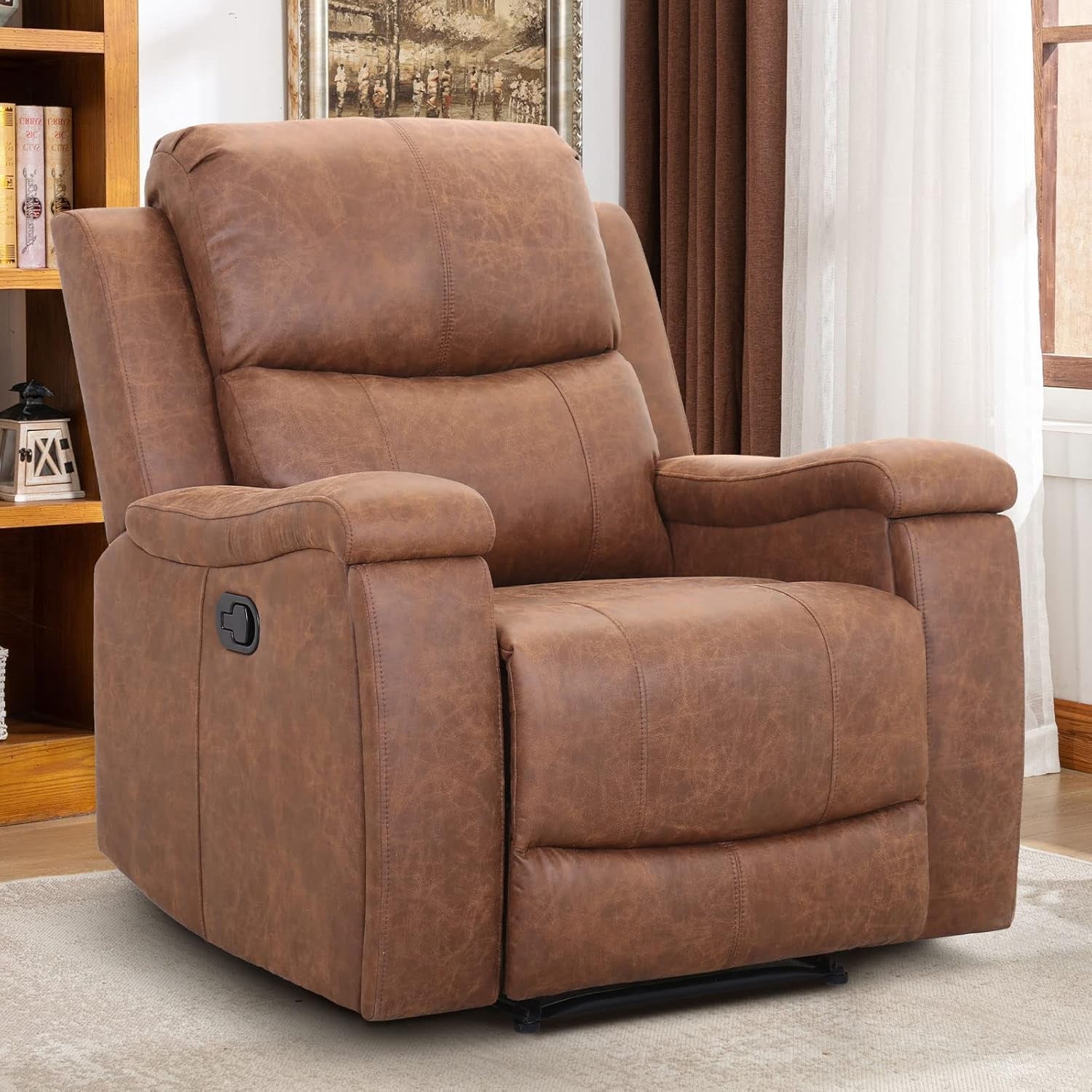 Brown Leather Recliner Chair With Concealed Cup Holders