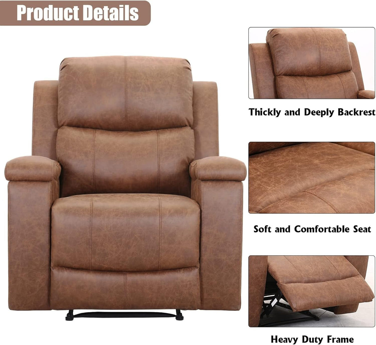 Brown Leather Recliner Chair With Concealed Cup Holders