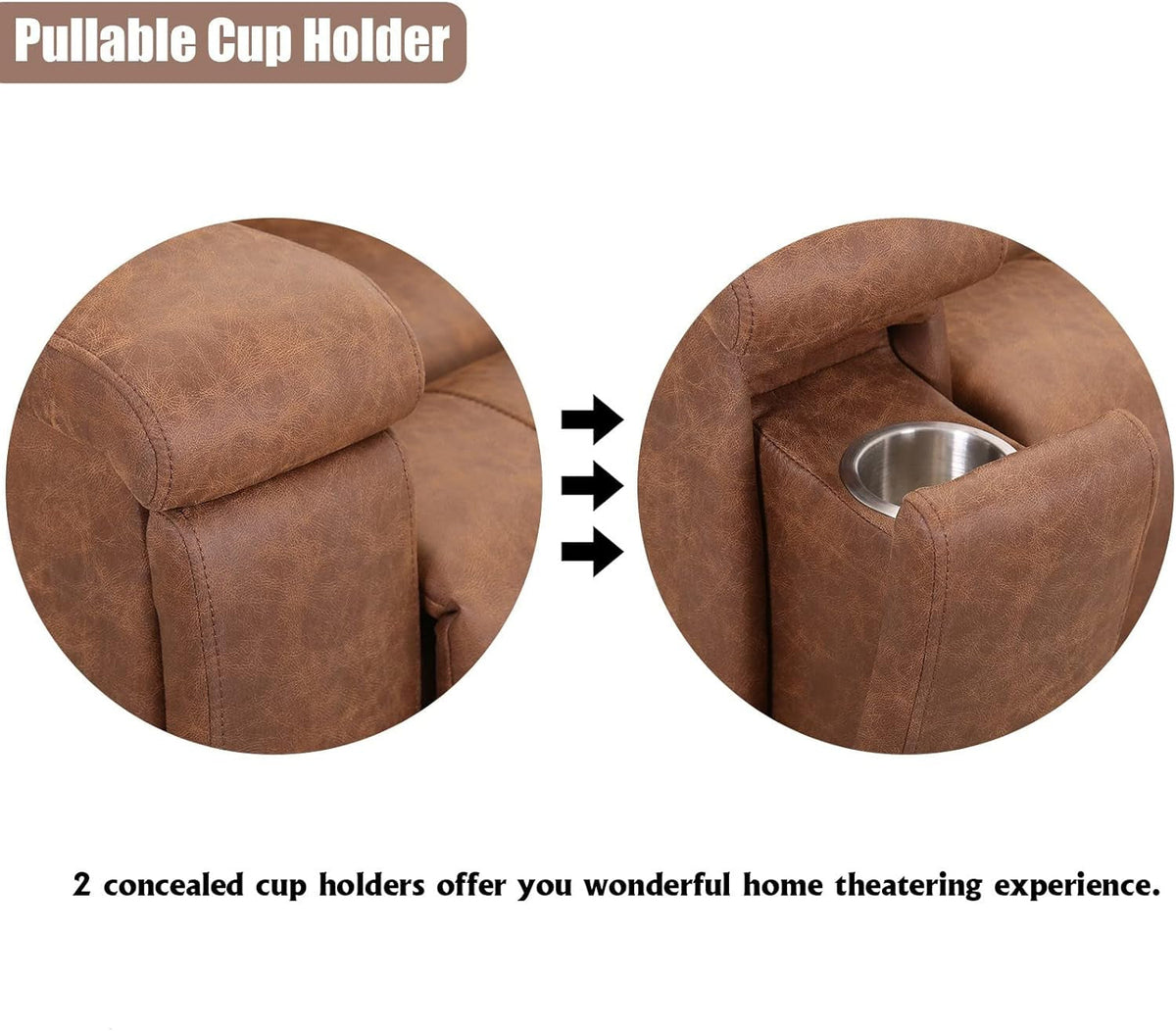 Brown Leather Recliner Chair With Concealed Cup Holders