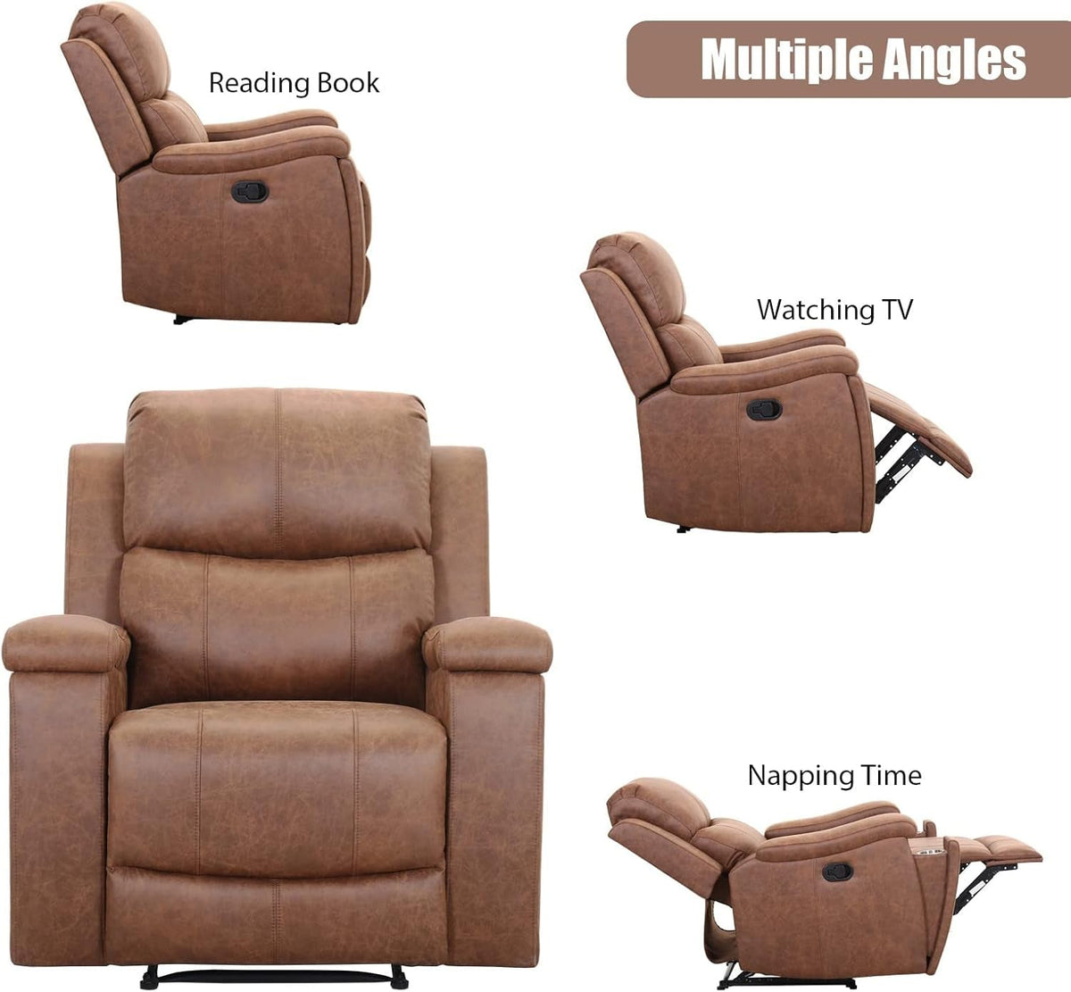 Brown Leather Recliner Chair With Concealed Cup Holders